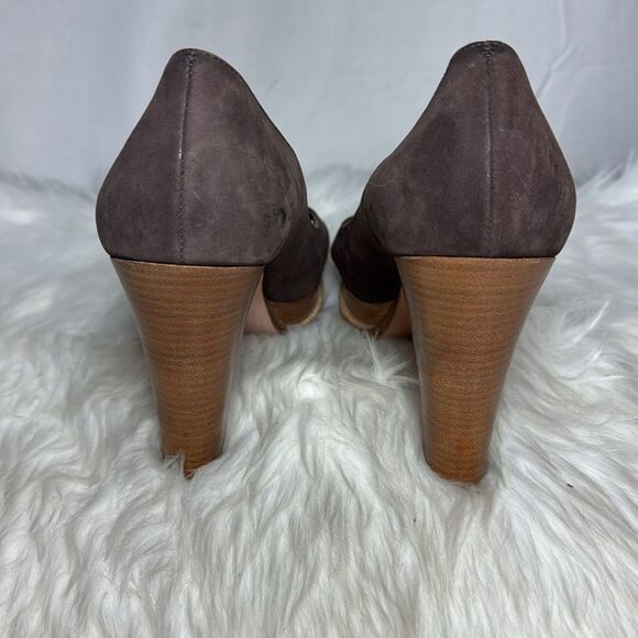 Michael Kors Dark Spice Brown Nubuck Peep Toe Platform Heels Sz 10 - Picture 3 of 6
